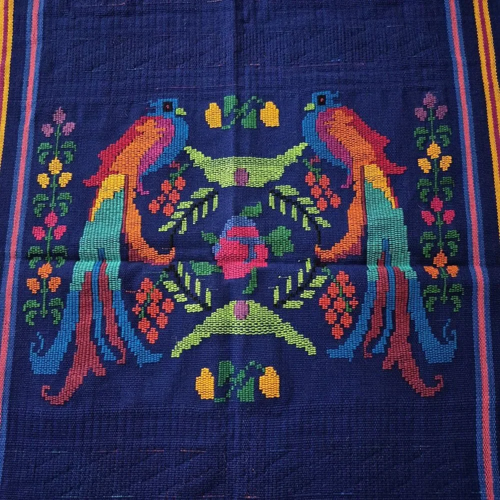 Guatamela Quetzal Bird Hand Woven Textile Table Runner Wall Hanging 49 x 17 IN